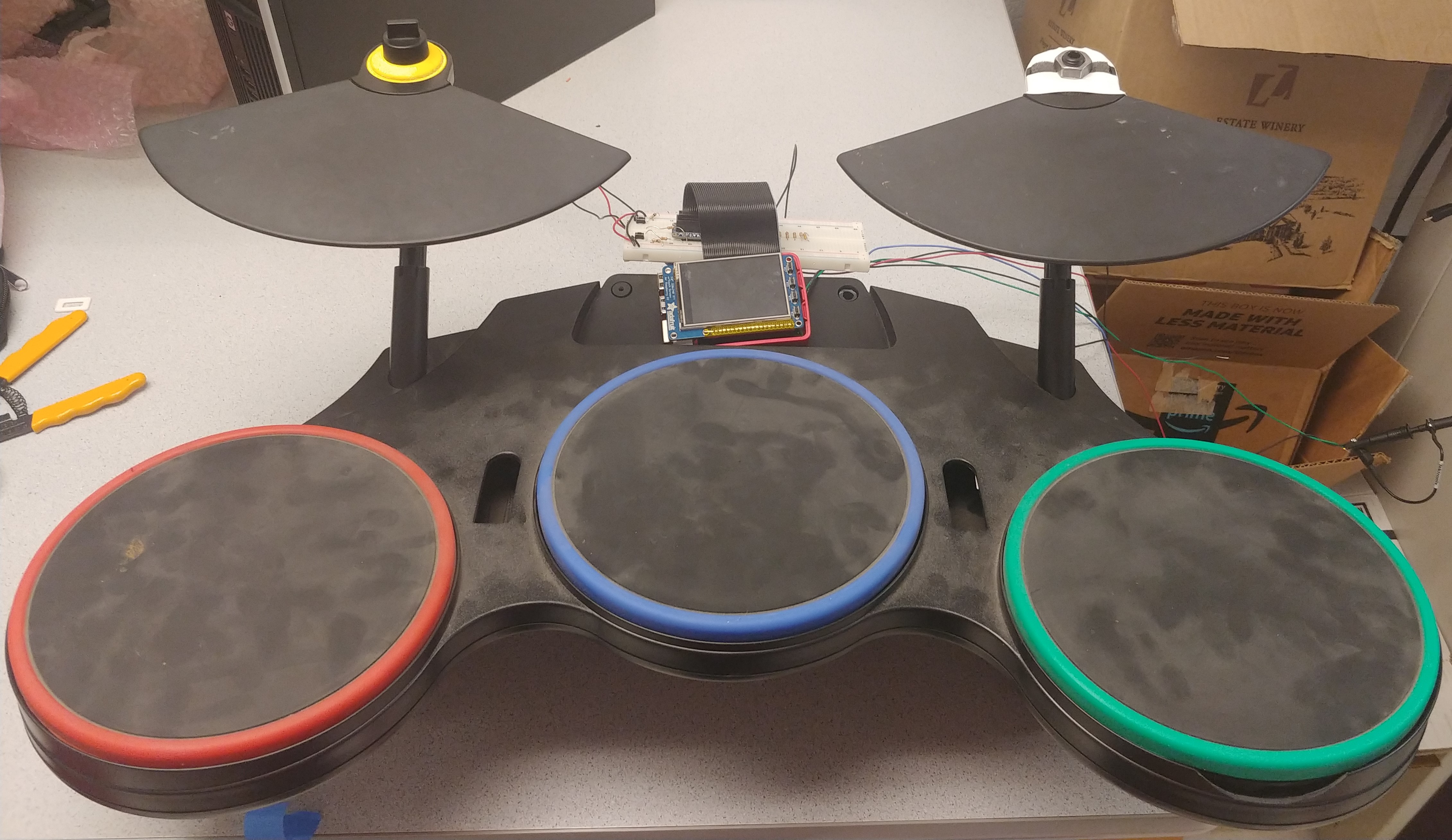 Drum pad with RPi in center, where the XBox controller was